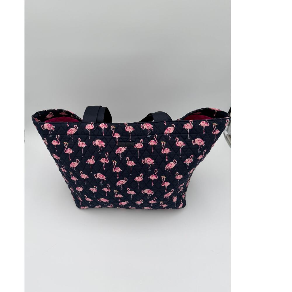 Vera Bradley Flamingo Tote Bag Blue Pink Quilted Beach Travel Preppy Large - Picture 3 of 8